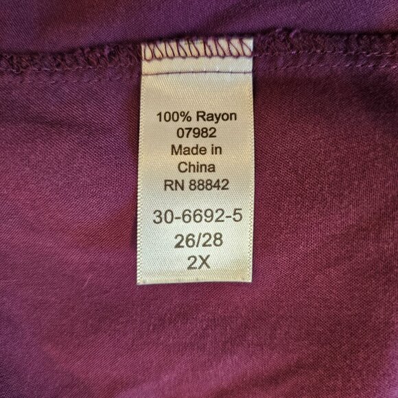 ellos Tie Neck Peasant Tunic, Plus Size 2X 26/28, Plum - Picture 8 of 9